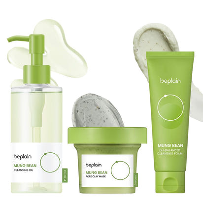beplain Mung Bean Pore Care Trio - Cleansing Oil & Cleansing Foam &Clay Mask | Korean Skin Care |