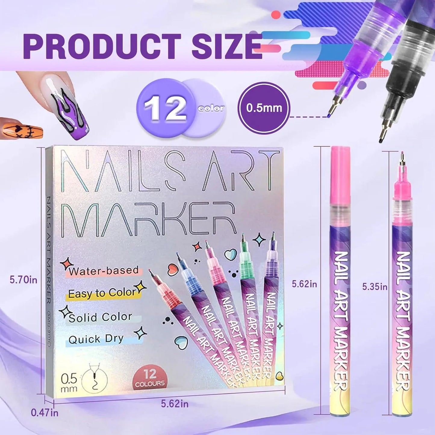 12 Colors 3D Nail Art Pens