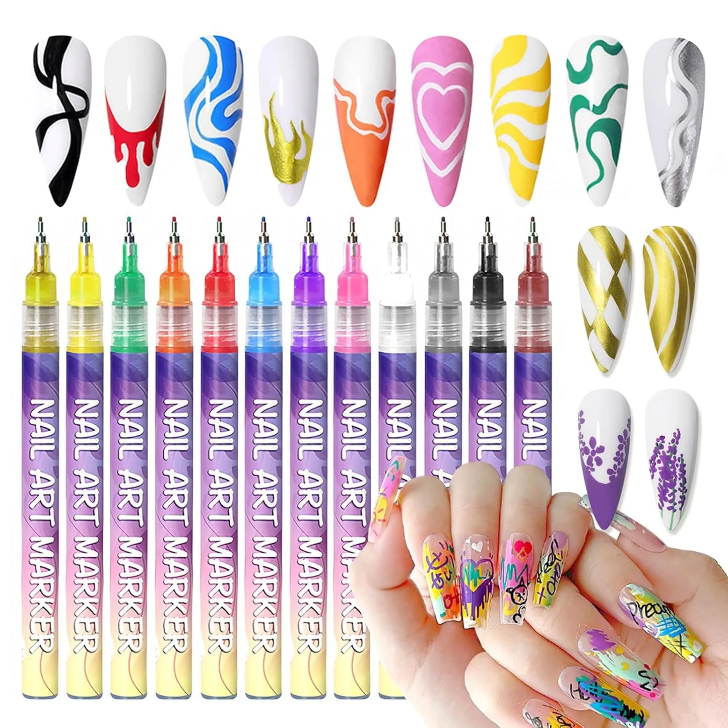 12 Colors 3D Nail Art Pens